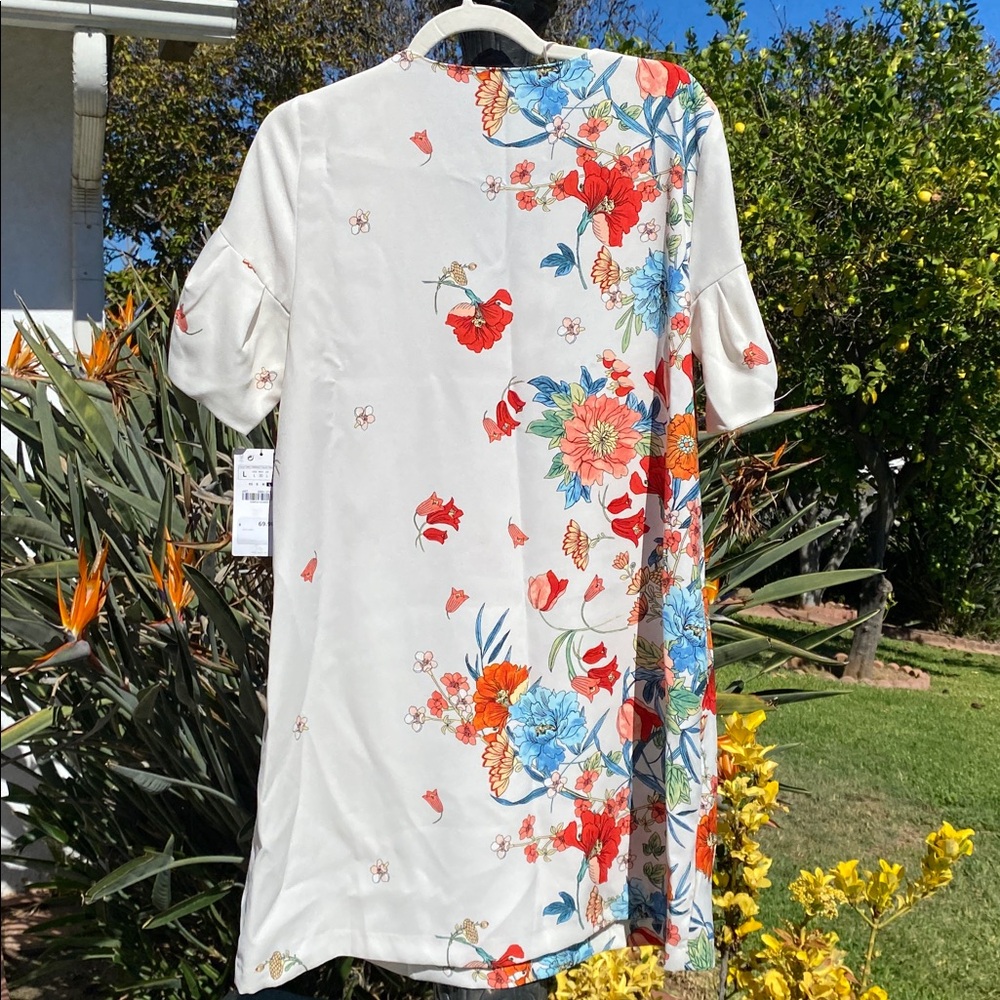 ZARA BASIC FLORAL SHIFT DRESS Size L NWT CREAM MULTICOLOR SHORT SLEEVE - Picture 5 of 14